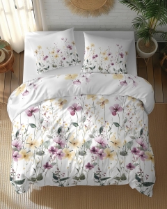 Pościel bawełniana 100% 180x200 w żółte i fioletowe kwiaty
