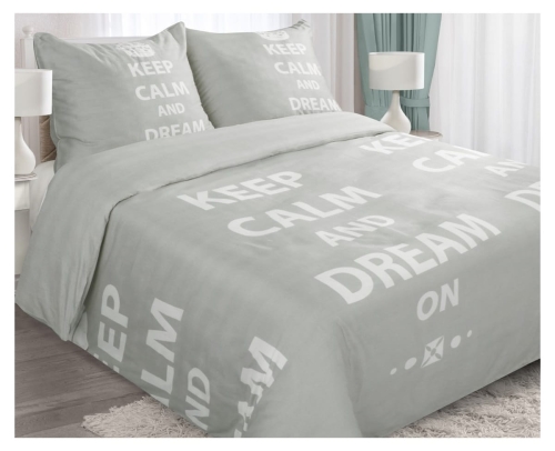 Komplet pościeli popielatej 160x200 keep calm and dream 