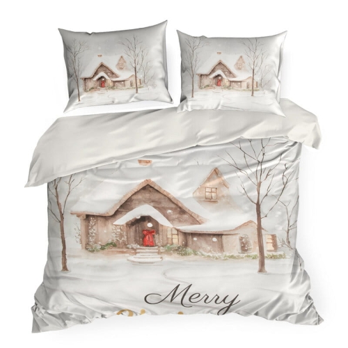 Świąteczna pościel z bawełny satynowej 160x200 Zimowa Chatka