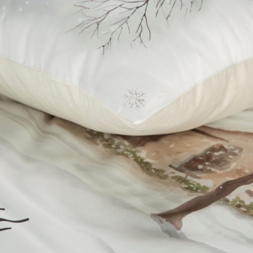 Świąteczna pościel z bawełny satynowej 220x200 Zimowa Chatka