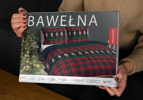 Świąteczna pościel bawełniana czerwona krata 160x200 Dziadki do Orzechów