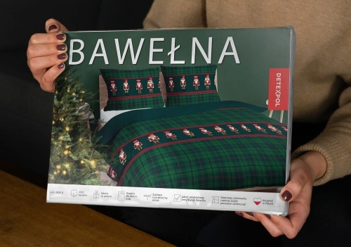 Świąteczna pościel bawełniana zielona krata 220x200 Dziadki do Orzechów