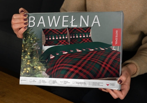 Świąteczna pościel bawełniana zielona 220x200 Gnomy