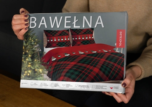Świąteczna pościel bawełniana czerwona 160x200 Gnomy