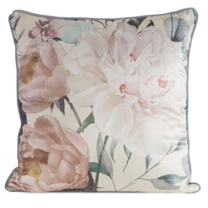 Poszewka dekoracyjna velvet 45x45 kremowa w pudrowe kwiaty