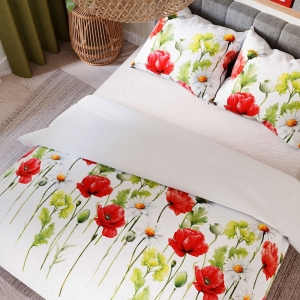 Komplet pościeli z bawełny satynowej 220x200 w maki i margaretki