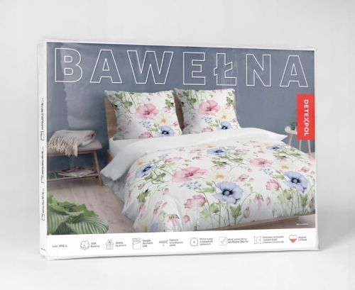 Pościel bawełniana 100% 220x200 w różowe i błękitne kwiaty
