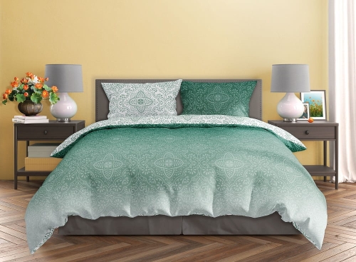 Pościel bawełna satynowa Milagro 220x200 Zielony Ornament