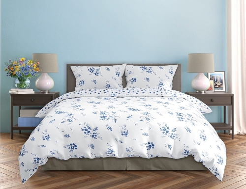 Pościel bawełna satynowa Milagro 160x200 Błękitne Kwiaty