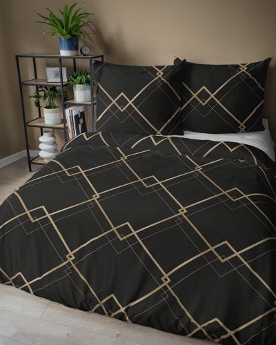 Komplet pościeli z satyny bawełnianej czarnej 160x200 we wzór geometryczny Home Satin