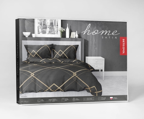 Komplet pościeli z satyny bawełnianej czarnej 160x200 we wzór geometryczny Home Satin