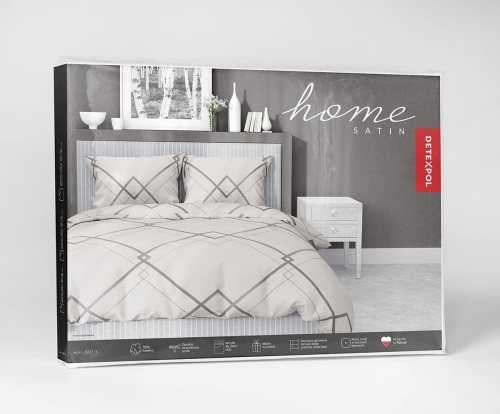 Komplet pościeli z satyny bawełnianej beżowej 160x200 we wzór geometryczny Home Satin