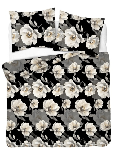 Komplet pościeli z satyny bawełnianej czarnej 220x200 w duże pełne kwiaty Home Satin