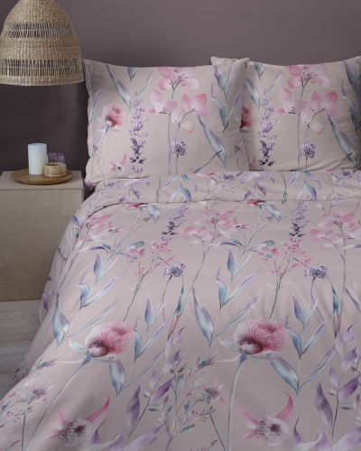 Komplet pościeli z satyny bawełnianej 160x200 w pudrowe kwiaty Home Satin