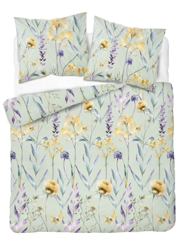 Komplet pościeli z satyny bawełnianej miętowej 220x200 w fioletowe kwiaty Home Satin