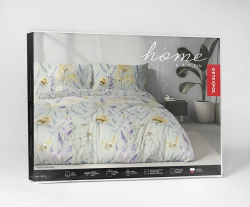 Komplet pościeli z satyny bawełnianej miętowej 220x200 w fioletowe kwiaty Home Satin