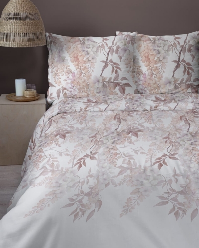 Komplet pościeli z satyny bawełnianej 160x200 w kwiaty glicynii Home Satin