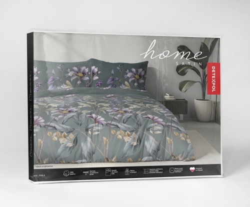 Komplet pościeli z satyny bawełnianej petrol 220x200 w botaniczne kwiaty Home Satin