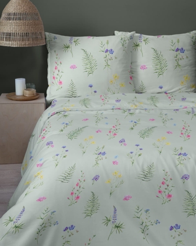 Komplet pościeli z satyny bawełnianej miętowej 160x200 w drobne kwiaty Home Satin