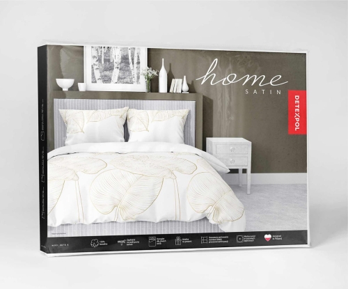 Komplet pościeli z satyny bawełnianej białej 160x200 w złote liście Home Satin