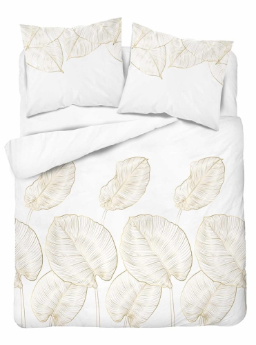 Komplet pościeli z satyny bawełnianej białej 220x200 w złote liście Home Satin