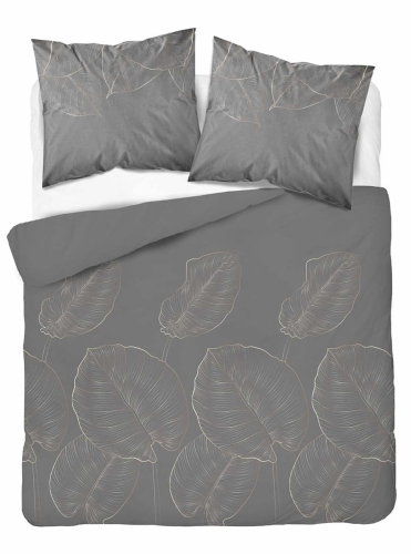 Komplet pościeli z satyny bawełnianej ciemnoszarej 220x200 w liście Home Satin