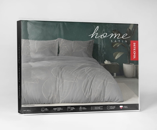 Komplet pościeli z satyny bawełnianej ciemnoszarej 220x200 w liście Home Satin