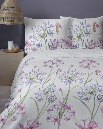 Komplet pościeli z satyny bawełnianej 220x200 w kwiaty czosnku ozdobnego Home Satin