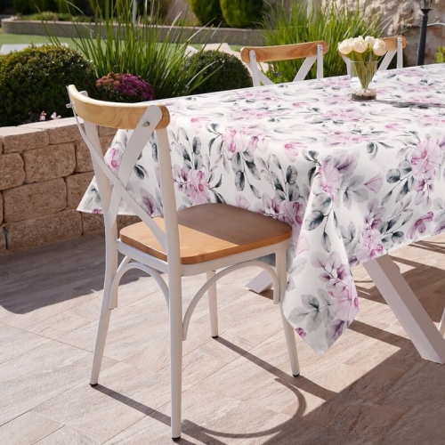Obrus wodoodporny 140x220 do ogrodu - różowe kwiaty