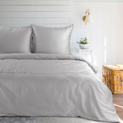 Komplet pościeli Retro z koronką 160x200 w kolorze srebrnym