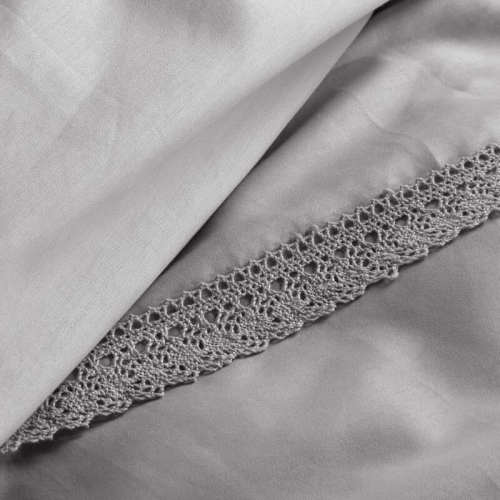 Komplet pościeli Retro z koronką 160x200 w kolorze srebrnym
