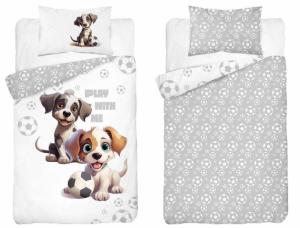 Komplet pościeli bawełnianej popielatej 100x135 Pieski