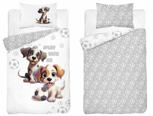 Komplet pościeli bawełnianej popielatej 100x135 Pieski