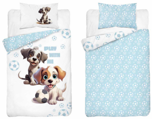 Komplet pościeli bawełnianej niebieskiej 100x135 Pieski
