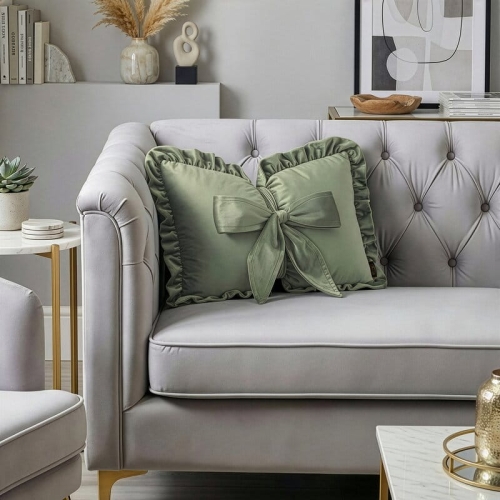 Poduszka oliwkowa z kokardą 35x55