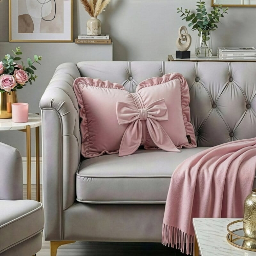 Poduszka pudrowa z kokardą 35x55