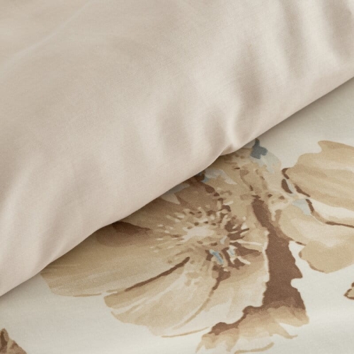 Komplet pościeli z bawełny satynowej 160x200 w odcieniach beżu w kwiaty