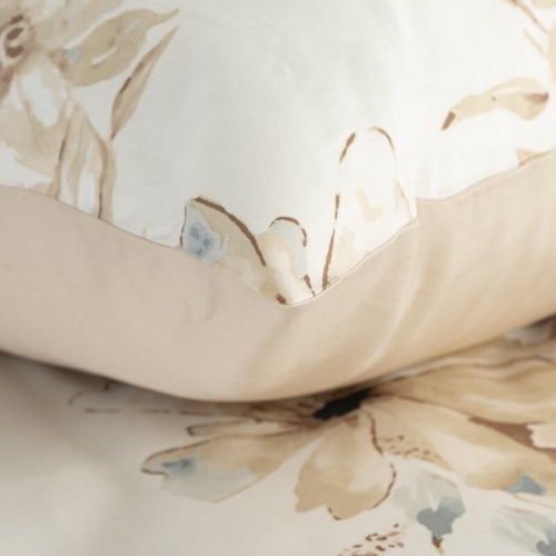 Komplet pościeli z bawełny satynowej 220x200 w odcieniach beżu w kwiaty