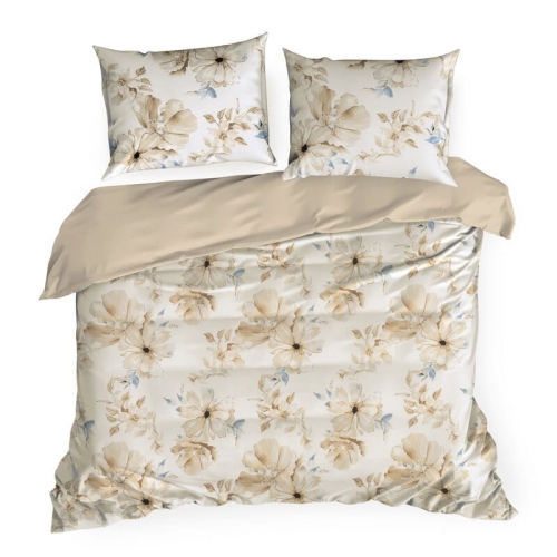 Komplet pościeli z bawełny satynowej 220x200 w odcieniach beżu w kwiaty