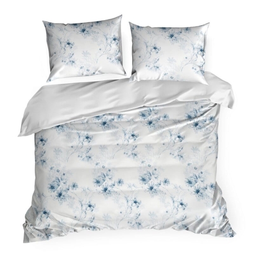 Komplet pościeli z bawełny satynowej 160x200 w niebieskie kwiaty