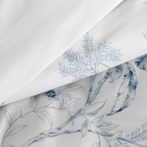 Komplet pościeli z bawełny satynowej 220x200 w niebieskie kwiaty