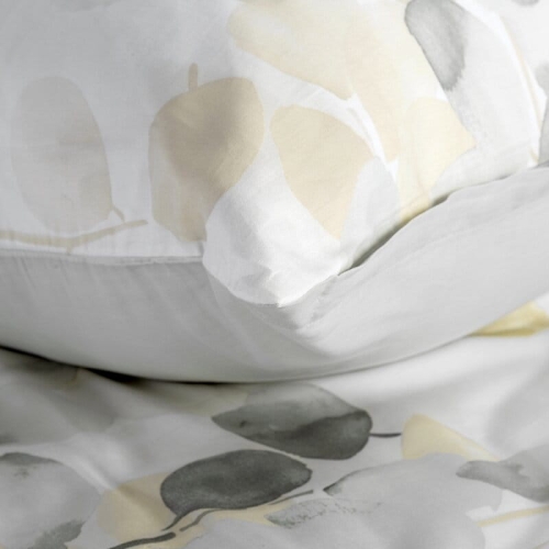 Komplet pościeli z bawełny satynowej 160x200 w liście w odcieniach szarości i beżu