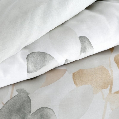 Komplet pościeli z bawełny satynowej 220x200 w liście w odcieniach szarości i beżu