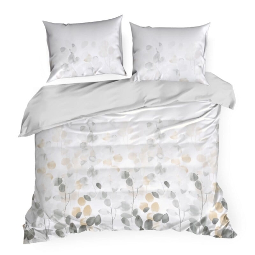 Komplet pościeli z bawełny satynowej 220x200 w liście w odcieniach szarości i beżu