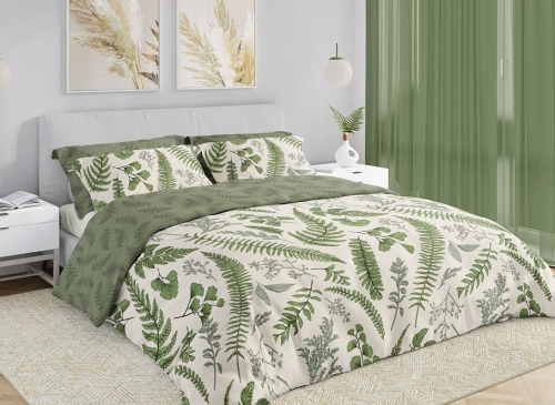 Pościel bawełna satynowa 160x200 w liście paproci