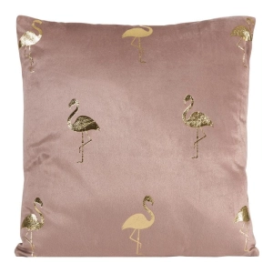 Poszewka dekoracyjna velvet 45x45 ciemno różowa z flamingami + wypełnienie