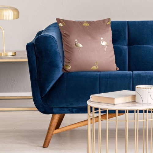 Poszewka dekoracyjna velvet 45x45 ciemno różowa z flamingami + wypełnienie