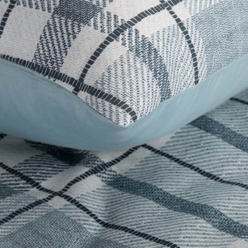 Komplet pościeli z bawełny satynowej 220x200 w błękitną kratę