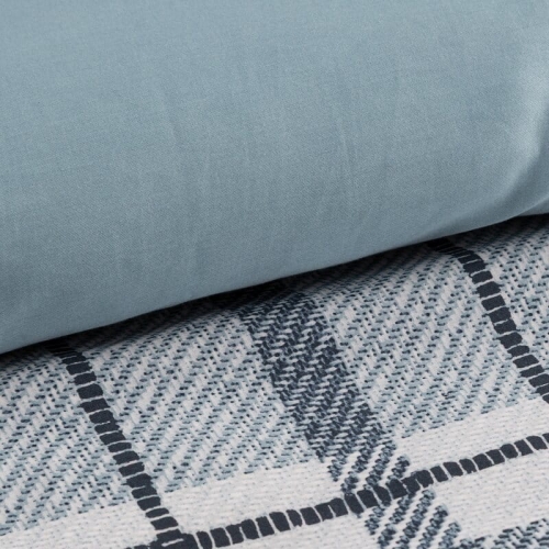 Komplet pościeli z bawełny satynowej 220x200 w błękitną kratę