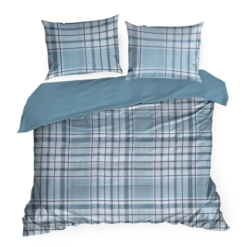 Komplet pościeli z bawełny satynowej 220x200 w błękitną kratę